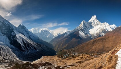 Wall Mural - panoramic view of mountain valley nepal mount ama dablam 6814m is on the left