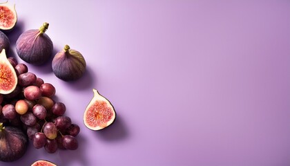 Wall Mural - vivid purple grapes and figs displayed on a pastel purple backdrop