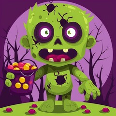 Wall Mural - Cute Zombie Holding Candy Bucket for Halloween