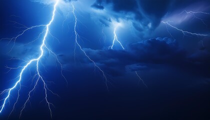 Wall Mural - a dark blue sky with lightning bolts illuminating the darkness great for backgrounds or weather scenes