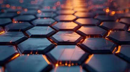 Wall Mural - Hexagonal abstract metal background with light