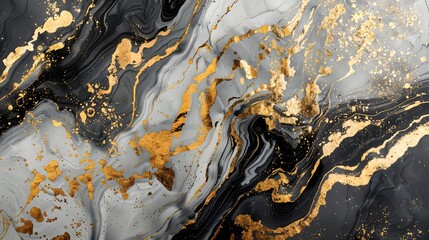 Wall Mural - Marble ink paper texture in black, grey, and gold