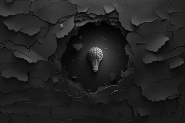 Poster - Brain lightbulb breaking through a dark textured background symbolizing innovative ideas and thinking