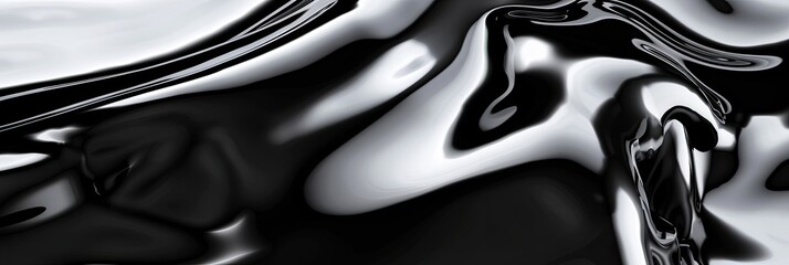 Poster - Shiny Black Abstract Liquid Material Creating Unique Shapes on a Pure White Background