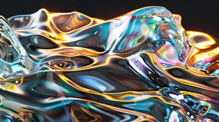 Poster - Surreal Abstract Fluid Liquid Metal Displaying Iridescent Colors in a Setting During Creative Digital Art Exploration
