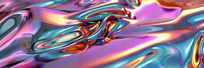 Poster - Fluidic Iridescent Metal Surface Shimmering Under Soft Light in a Surreal Studio Environment