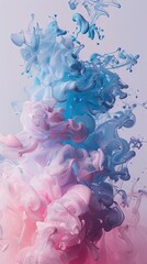 Poster - Elegant Abstract Pastel Pink and Blue Paint Swirls on Soft Gray Background