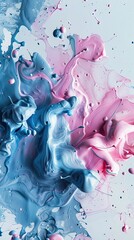 Aufkleber - Pastel Pink and Blue Abstract Paint Swirls on a Soft Gray Background in a Minimalist Luxurious Setting