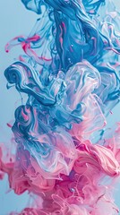 Poster - Colorful Abstract Swirls of Pastel Pink and Blue Paint on Soft Gray Background