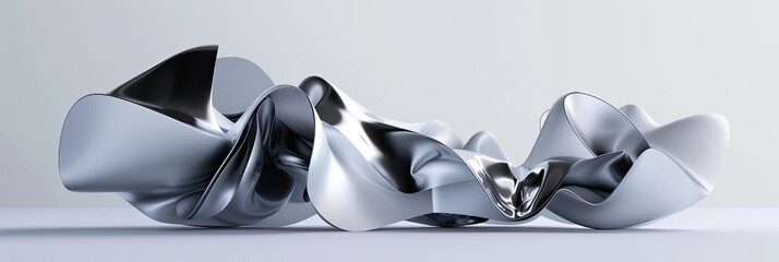 Poster - Futuristic Gray Sculpture Forming Abstract Design on Light Background in Modern Art Gallery