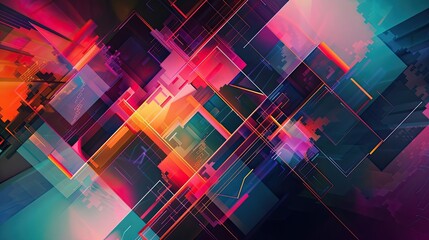 Poster - Vibrant Neon Geometric Forms Merging Into Striking Abstract Digital Art Design