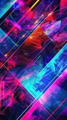 Poster - Vibrant Neon Geometric Forms Merging With Digital Art in an Abstract Composition