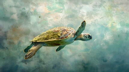 Wall Mural - Peaceful sea turtle swimming in calm waters