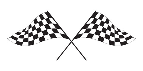 Wall Mural - Crossed race flags with checkered black and white print. Start or finish symbols on sport car competitions. Rally or motocross props. Victory, trophy or success symbols. Vector flat illustration