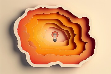 Canvas Print - Lightbulb in a fiery orange layered paper cut out design symbolizing innovative and creative ideas