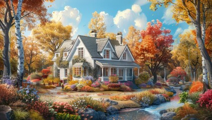 Sticker - Charming Autumn Cottage