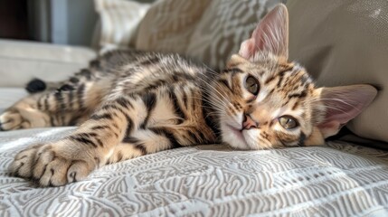 Sticker - Little longhair Bengal kitten resting indoors