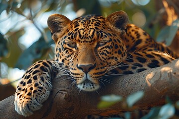 Poster - Leopard Resting on Tree Branch