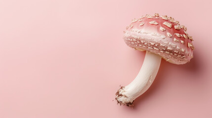 fresh organic pink mushroom on pastel background for culinary and health concepts, with copy space for text