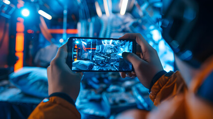 Wall Mural - a person playing a mobile game with augmented reality features, enhancing the gaming experience.