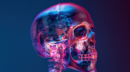 Sticker - colorful neon light human skull x-ray concept