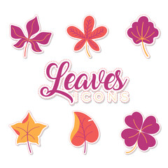 Wall Mural - autumn leaves stickers icons set vector