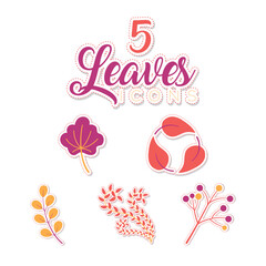 Wall Mural - autumn leaves stickers icons set vector