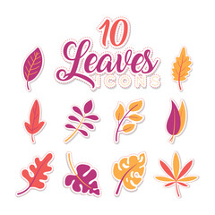 Wall Mural - autumn leaves stickers icons set vector