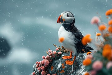 Wall Mural - Puffin on a Rocky Outcrop