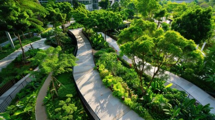 Wall Mural - A green park with a winding path and trees