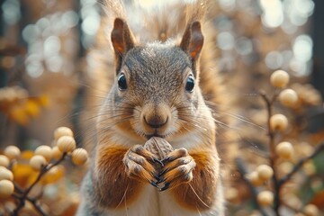 Sticker - A Curious Squirrel Holding a Nut