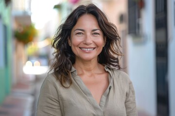 Canvas Print - Confident middle aged Hispanic woman smiling on street