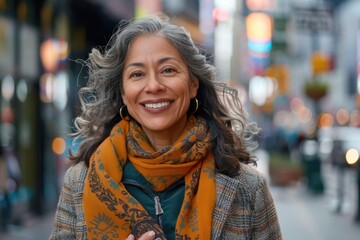 Poster - Happy Hispanic woman walking in the city.