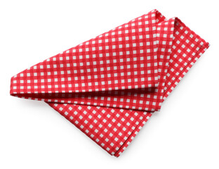 Wall Mural - Red checkered picnic tablecloth isolated on white, top view