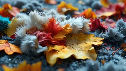 Wall Mural - Abstract Autumn Colors - Feathers and Leaves.