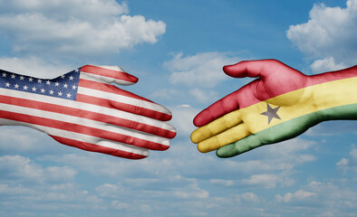 Wall Mural - Ghana and USA country handshaking with flags, consensus concept international co-operation illustration