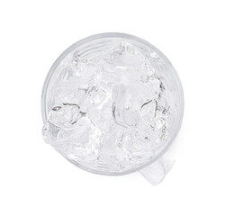 Sticker - Refreshing water with ice cubes in glass isolated on white, top view