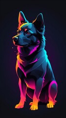 Outline dog neon in the dark gradient colors