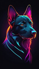 Outline dog neon in the dark gradient colors