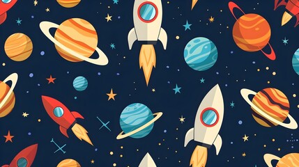 Wall Mural - flat design of celestial themes like planets and stars