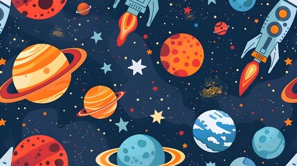 Wall Mural - flat design of celestial themes like planets and stars