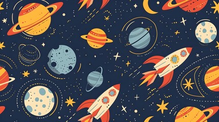Wall Mural - flat design of celestial themes with planets