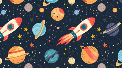 Wall Mural - flat design of celestial themes like planets