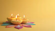 © Grafico - Diwali Celebration with Traditional Diyas and Colorful Festive Lights, backgraund, hinduism, india, diwali, celebration, culture, religion, rangoli, glowing, greeting, background, indian