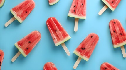 Watermelon popsicle ice cream on blue pastel background