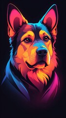 Outline dog neon in the dark gradient colors