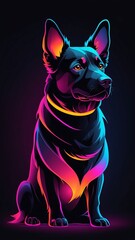 Outline dog neon in the dark gradient colors