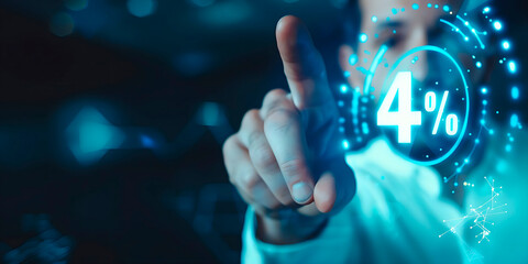 Poster - Businessman pointing at 4% virtual light