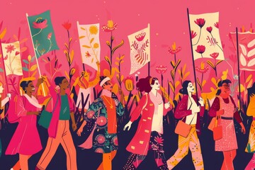 A Vibrant Parade of Women Holding Flowers