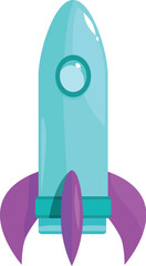 Poster - Blue rocket ship launching into space with purple flames